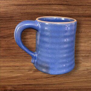 Frankoma Art Pottery blue ribbed coffee mug cup 4"  stoneware 12Oz